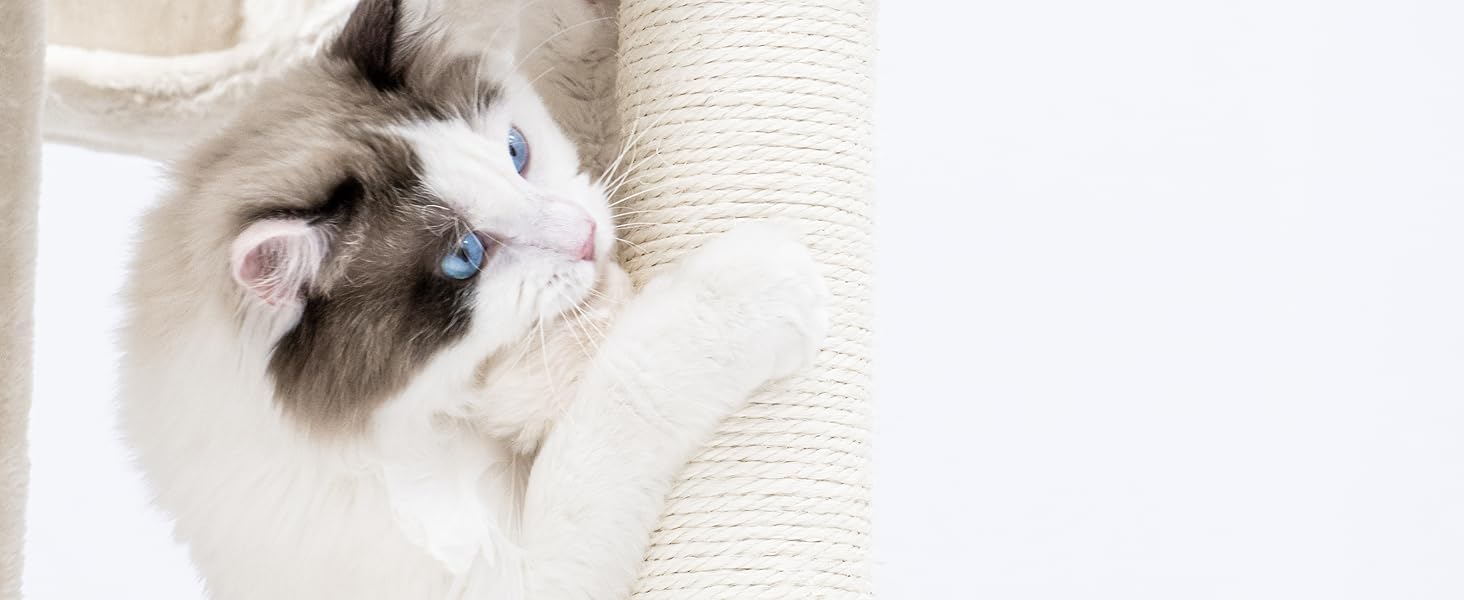 Дряпка для котів Petrebels Lodge 107 см, стійка, з XXL лежаком, для літніх котів, бежевий/кремовий колір