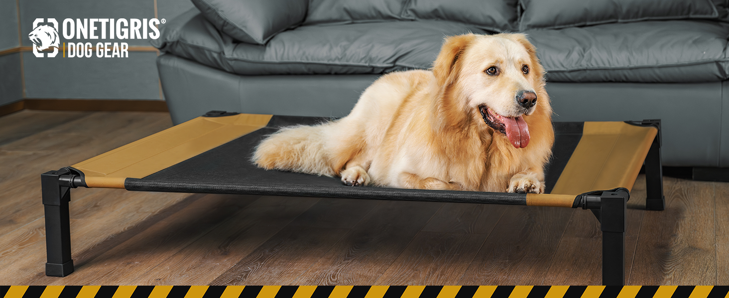 OneTigris лежанка для собак, піднята лежанка 130x91 см, висота 23 см, проста збірка, дихаюча, довговічна, легко миється, підходить для дому, двору, вулиці - коричнева L