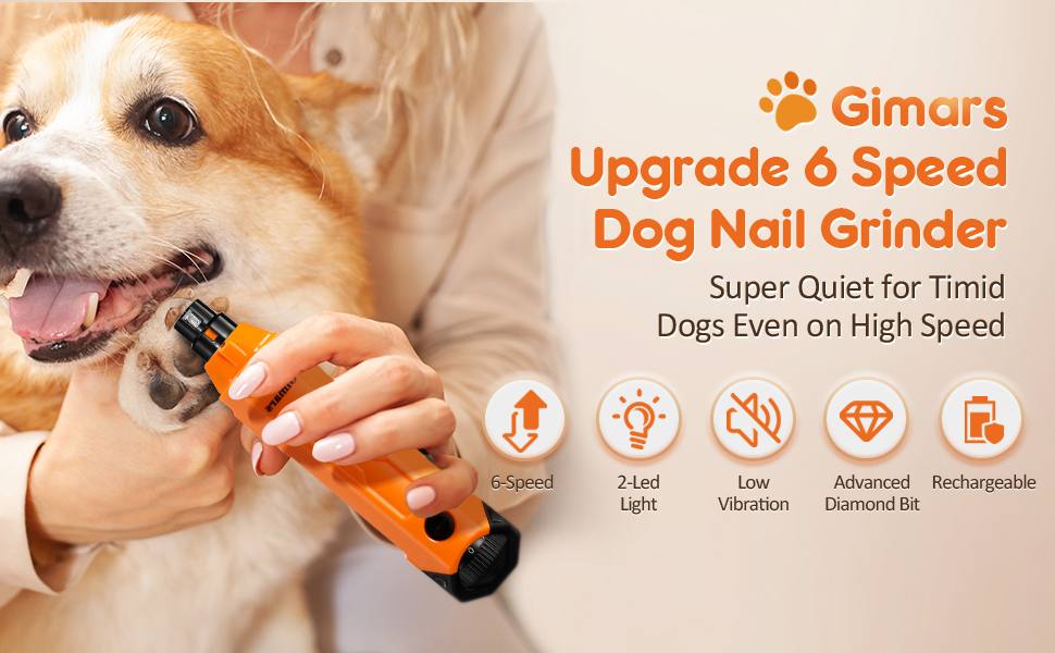 Шліфувальник для собак та котів Gimars з 6 режимами, LED-підсвічуванням, USB-зарядкою та регулюванням швидкості (12000 об/хв)