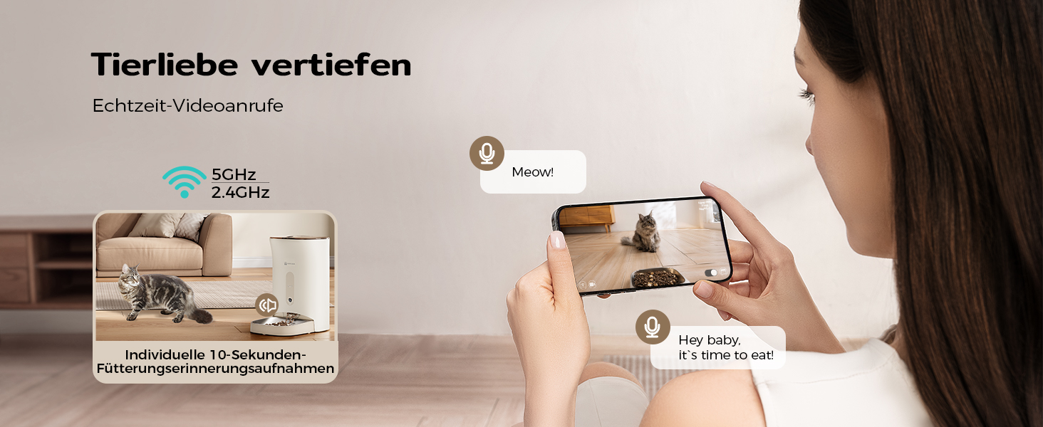 Автоматична годівниця для котів Amicura F1 Pro з 2K камерою, Wi-Fi 2.4G/5G, 4.5 л, нічне бачення 160°, антиблокувальна система, захист свіжості, керування через додаток