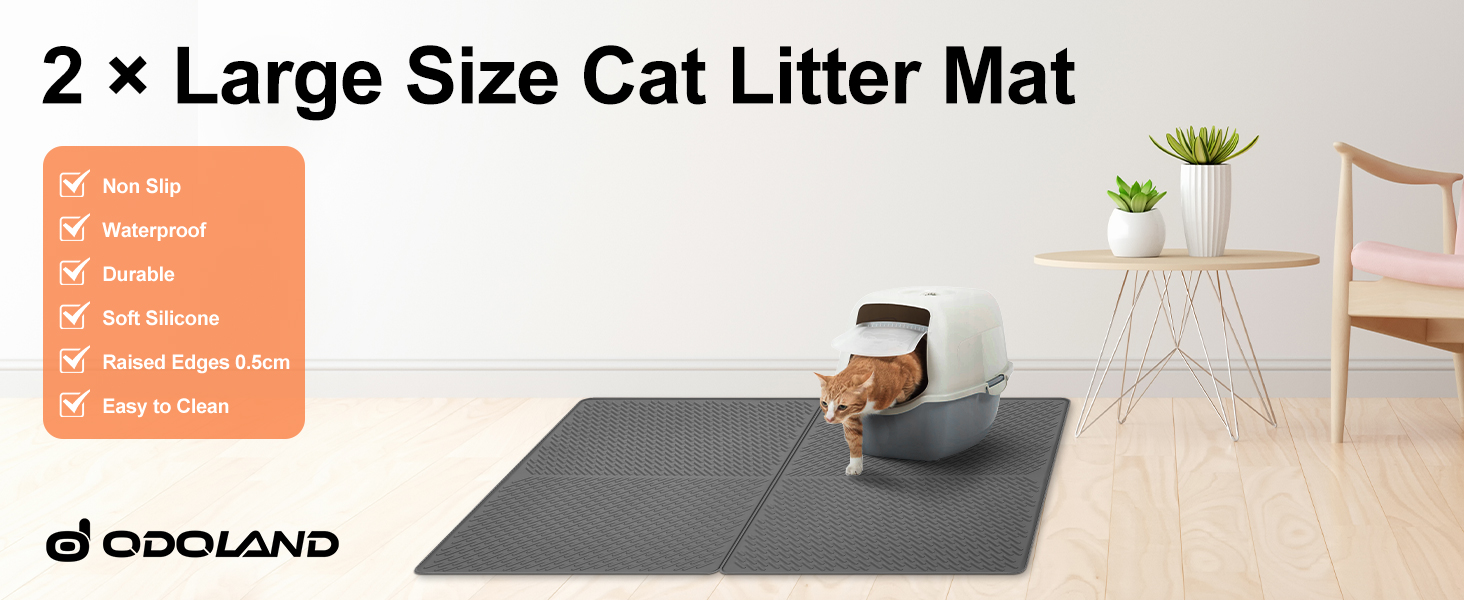 Килимок для котячого туалету Odoland, 2 шт., 71 x 51 см, сірий, силіконовий, вологостійкий