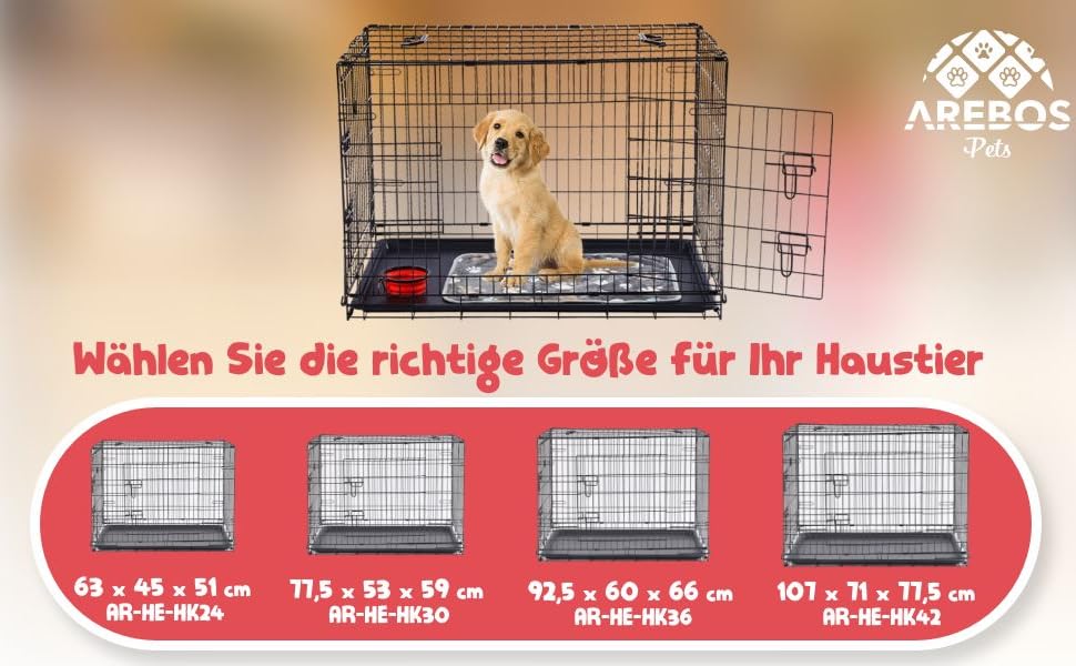 Клітка для собак Arebos | Транспортна переноска для собак, складна | Клітка для собак, чорна, 107 x 71 x 77,5 см