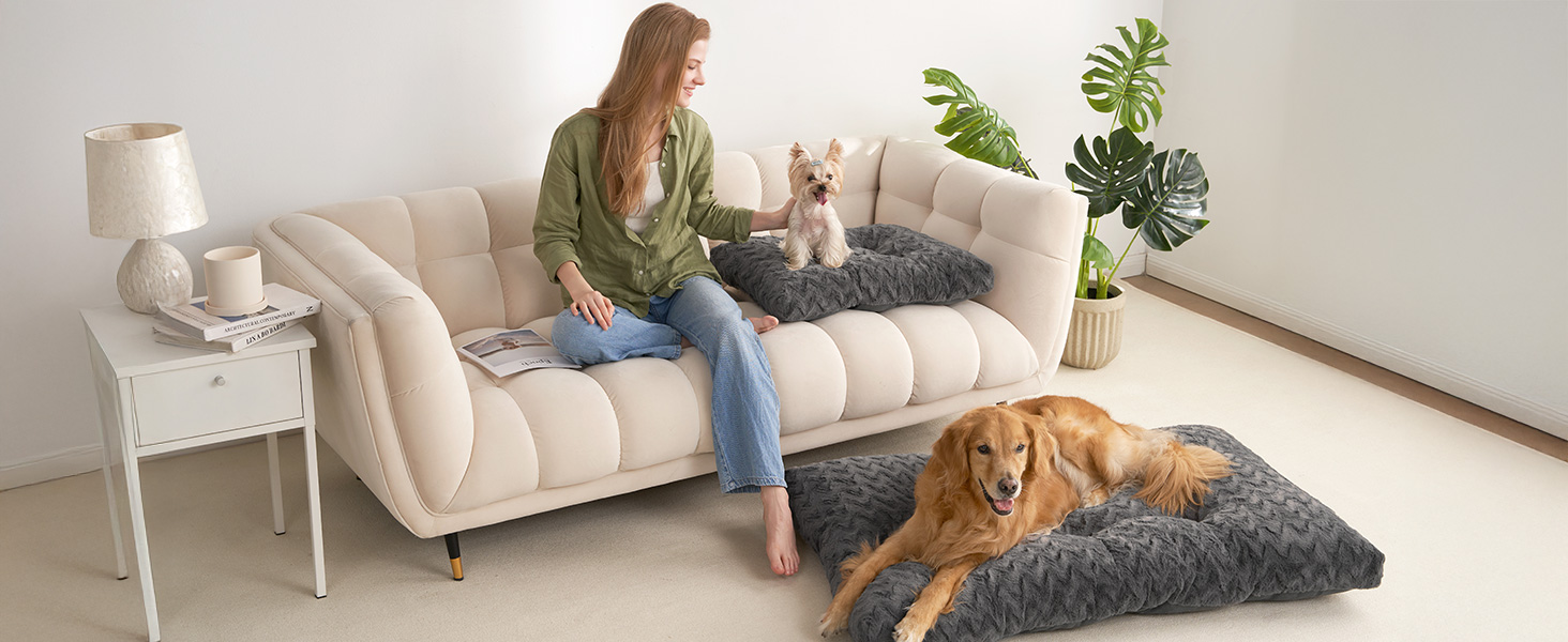 Килимок для собак великих порід EHEYCIGA, 104x68 см, XL, штучне хутро та льон, темно-сірий