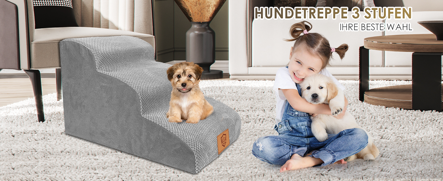 Сходинки для собак маленьких порід, 3 сходинки, водонепроникні, з високощільним губчастим матеріалом, знімні, для доступу до ліжка/софи, сірі.