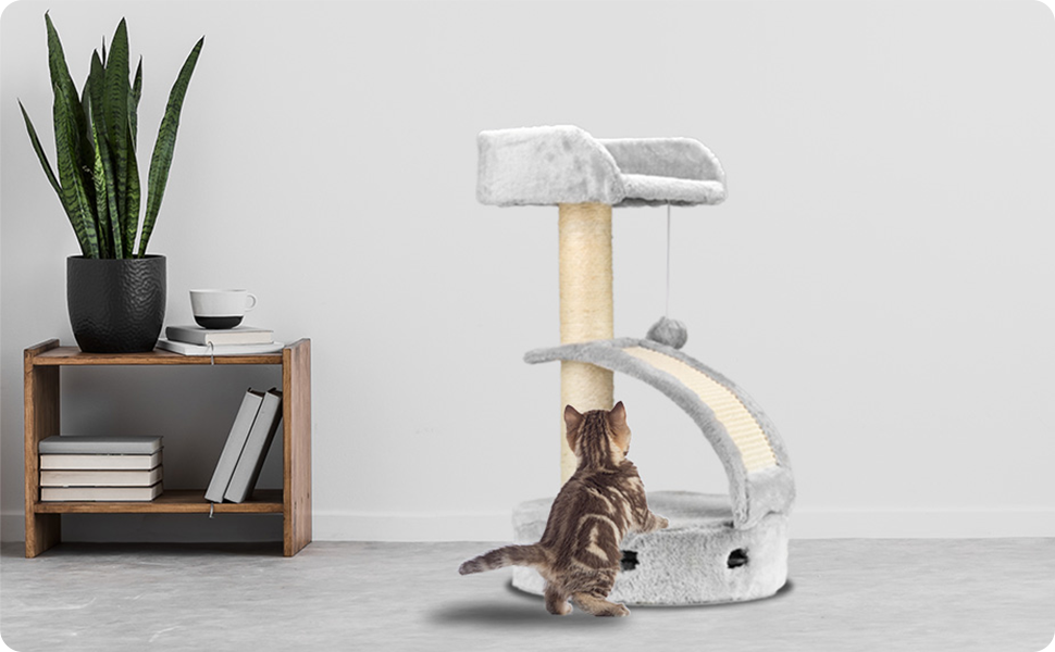 Дерев'яний комплекс для котів AQPET Panama 58 см сірого кольору з когтеточкою та ігровим майданчиком