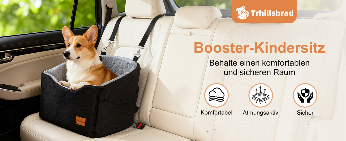 Автокрісло для собак середніх порід до 22,7 кг, автосидіння для собак, крісло-ліжко для подорожей з ременем безпеки, товстим матрацом, неслизьким дном, з можливістю прання та перенесення (Чорний) (55x30x30 см, 52x52x40 см)