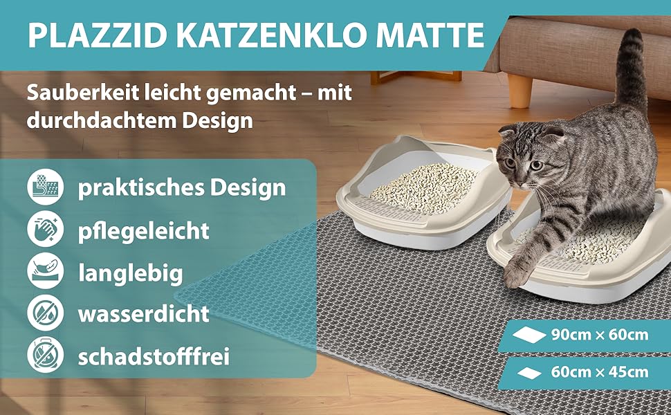 Matte Plazzid® для котячого туалету: XXL, 90x60 см, сіра, водонепроникна, з кріпленням