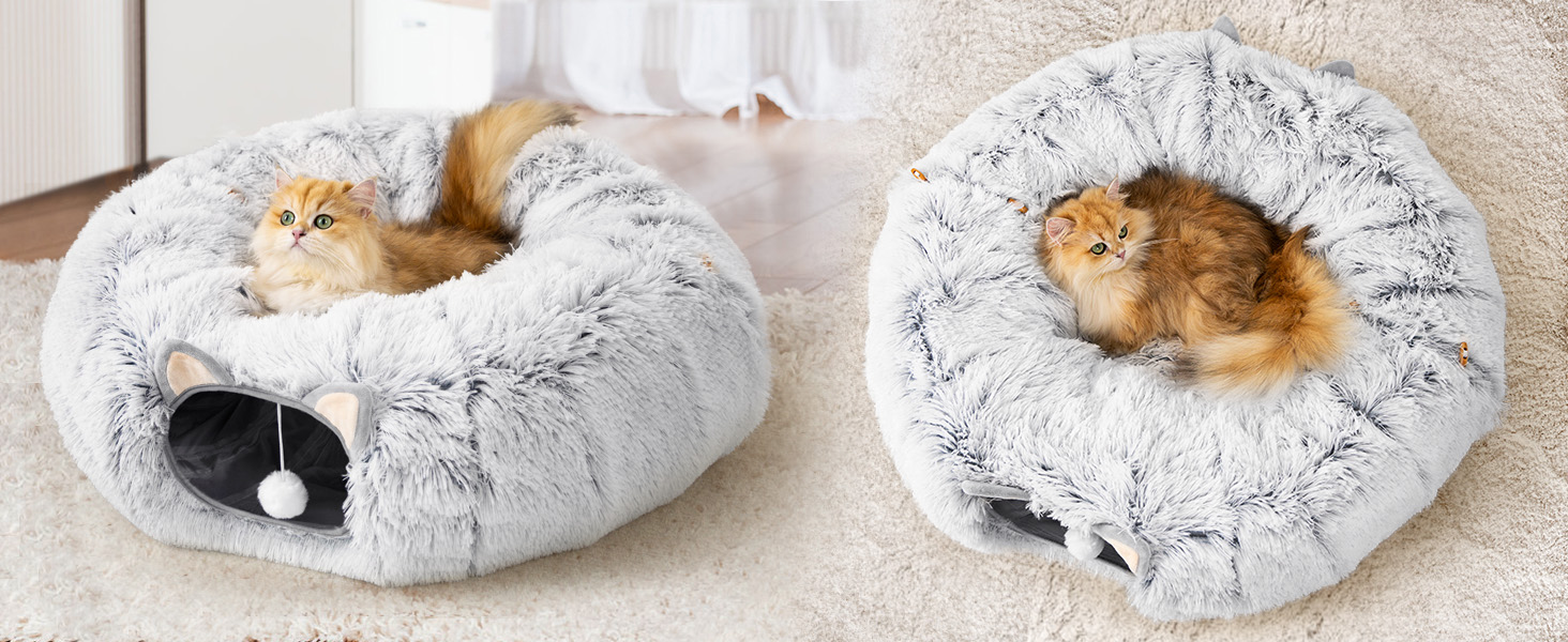 Туннель для котів Unisun XXL з місцем для сну, іграшка-пончик, тунель-ялинка, складний, сірий (92 см)