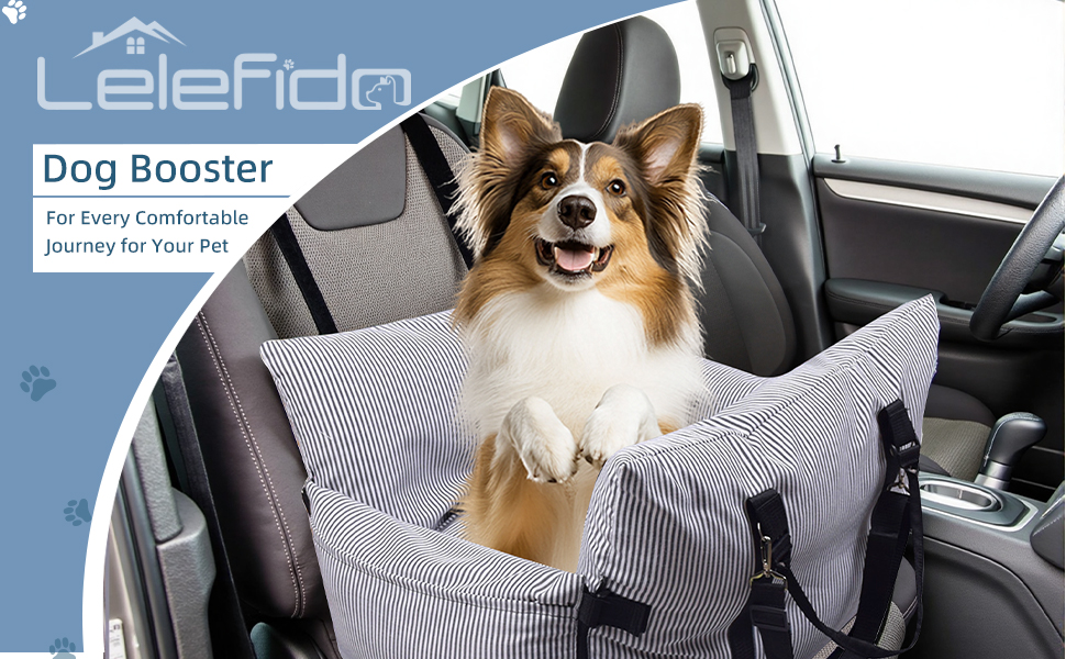 Автокрісло для собак - автокрісло-бустер для маленьких та середніх собак до 18 кг, з ременем безпеки та кишенями для зберігання, миється, антиковзаюча підставка (смугастий морський колір), 30x20.5 дюймів