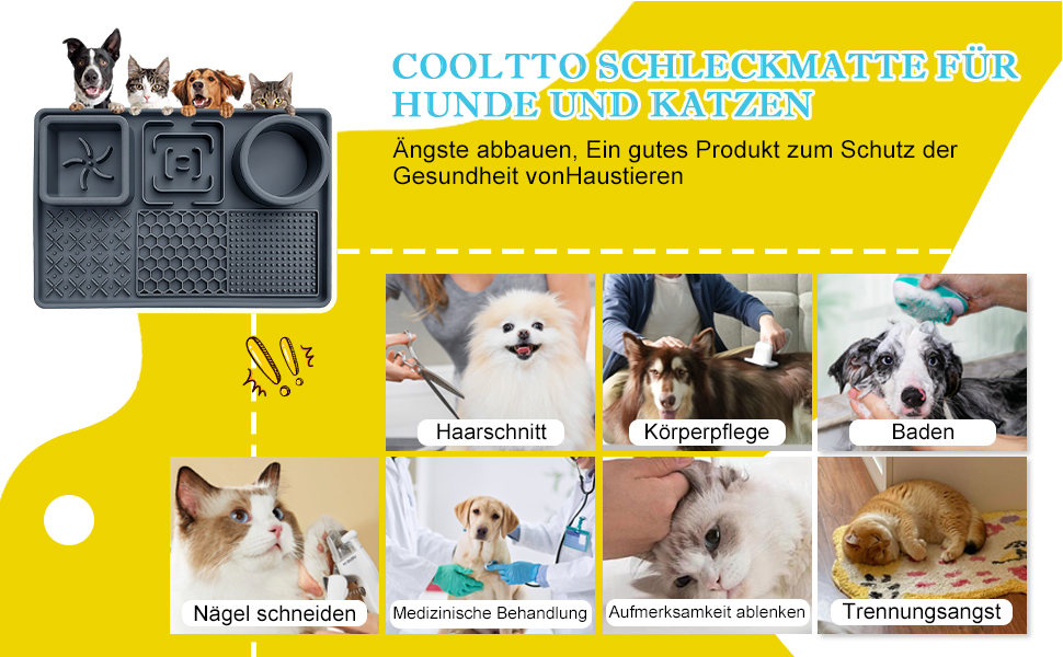 Шлека для собак Cooltto з лопаткою та нержавіючою чашею, силіконова підкладка з присосками для догляду за шерстю, купання та обрізки кігтів. Модель C & B (темно-сірий)