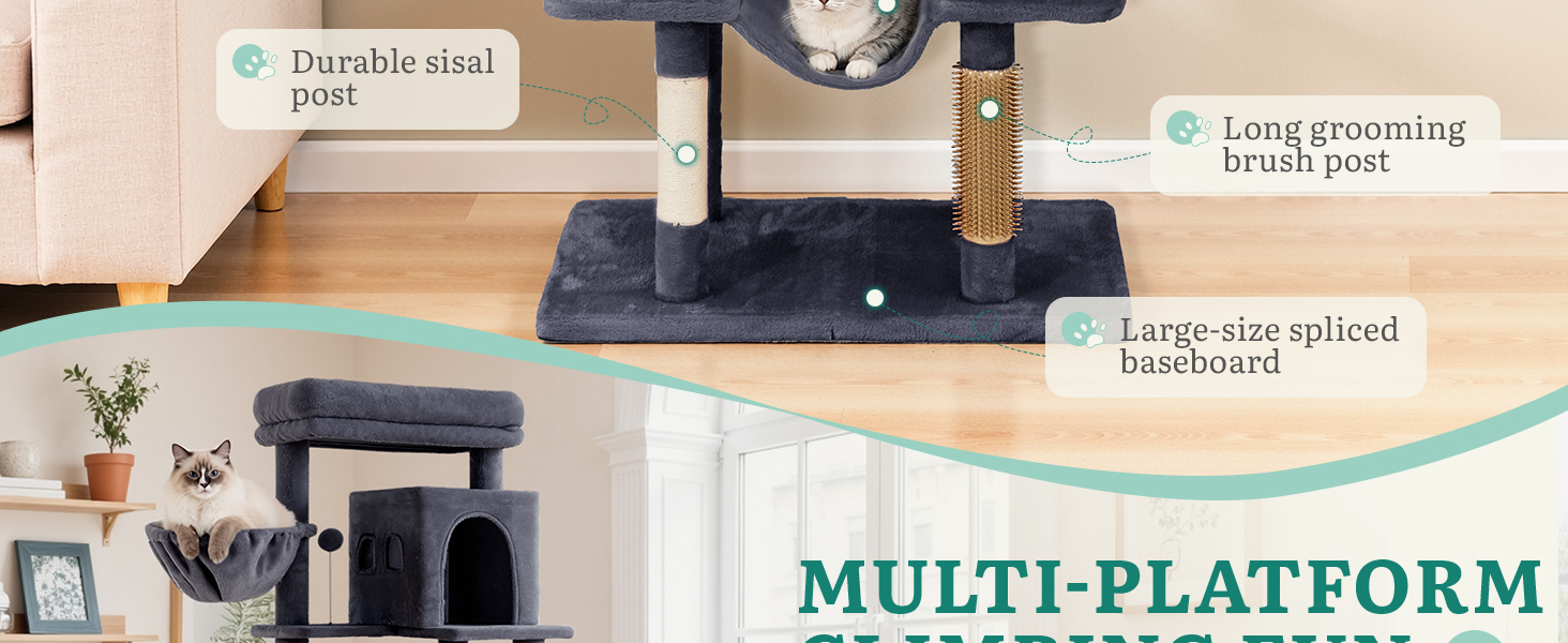 Дерев'яний комплекс для котів YITAHOME з подряпальниками, будиночком та лежаками, 157 см, сірий