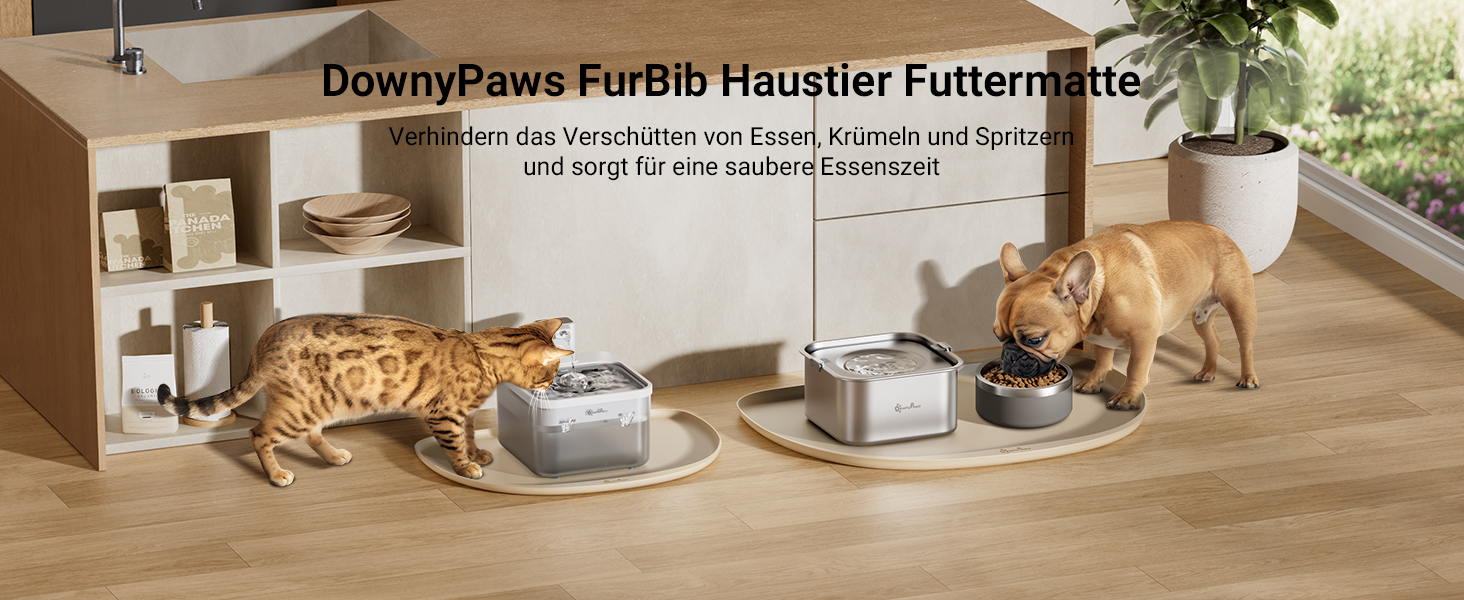 Підкладка під миску для котів DownyPaws, силіконова, 62 x 43 см, бежева. Захист від розливу води та корму, легко миється, BPA-free