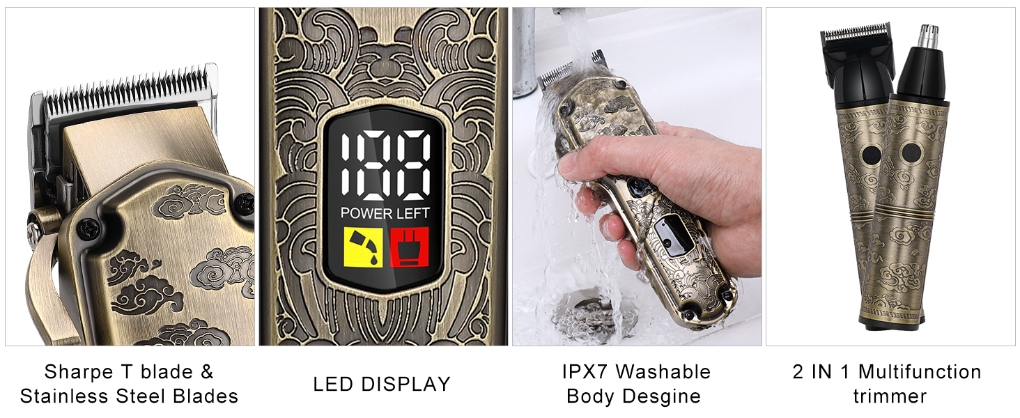 Електрична машинка для стрижки волосся Hatteker Profi: триммер для бороди, тіла та довгого волосся, водонепроникна (Бронза 2)
