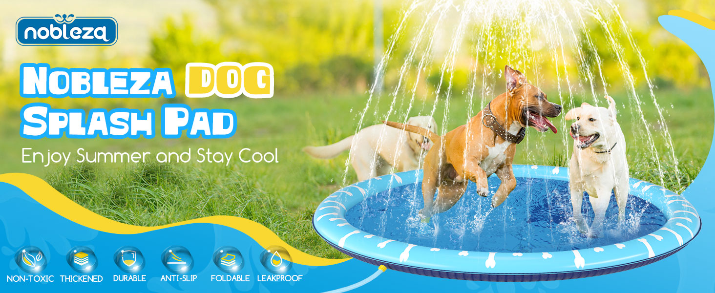 Надувний басейн для собак Nobleza D140см, Splash Pad для великих та маленьких собак, антиковзаюча підстилка, блакитний та світло-блакитний