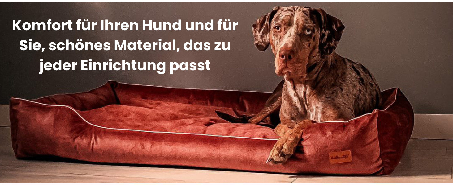 Собаче ліжко з велюру, миється, з високими бортиками – для маленьких та великих собак (M (80x50x18 см), Колір: Вишня)