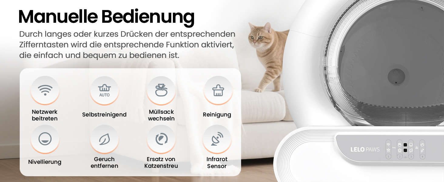 Автоматичний лоток для котів LELO PAWS, 65л, самоочищення, з контролем запаху, керування через APP, електричний, XXL, для кількох котів, білий