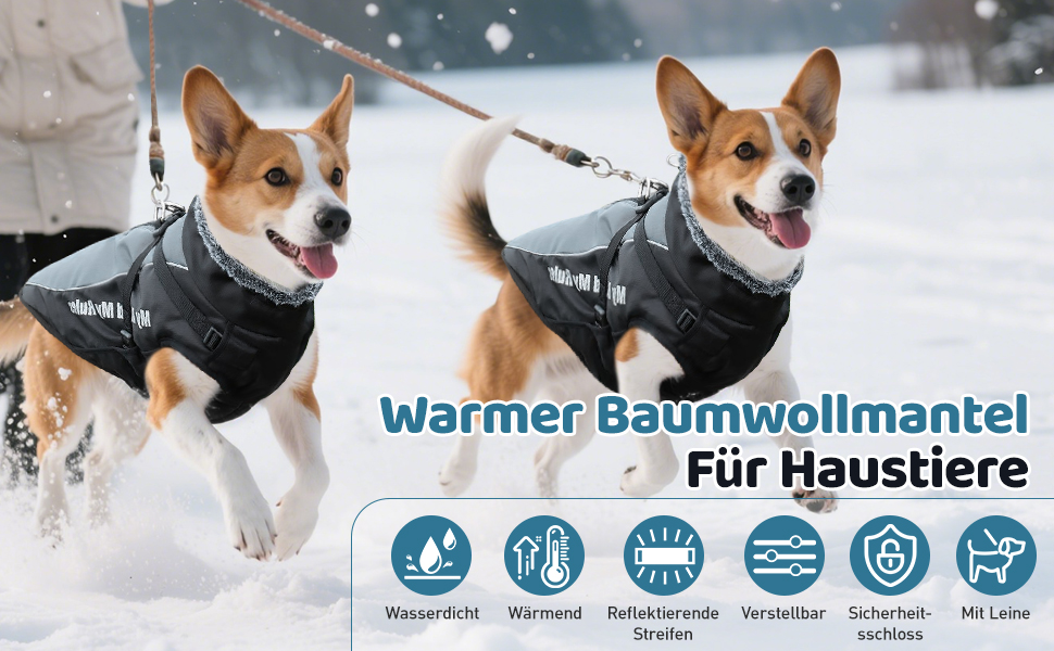 Зимовий теплий куртка для собак, водонепроникний, з кріпленням для повідка, для середніх собак (2XL)