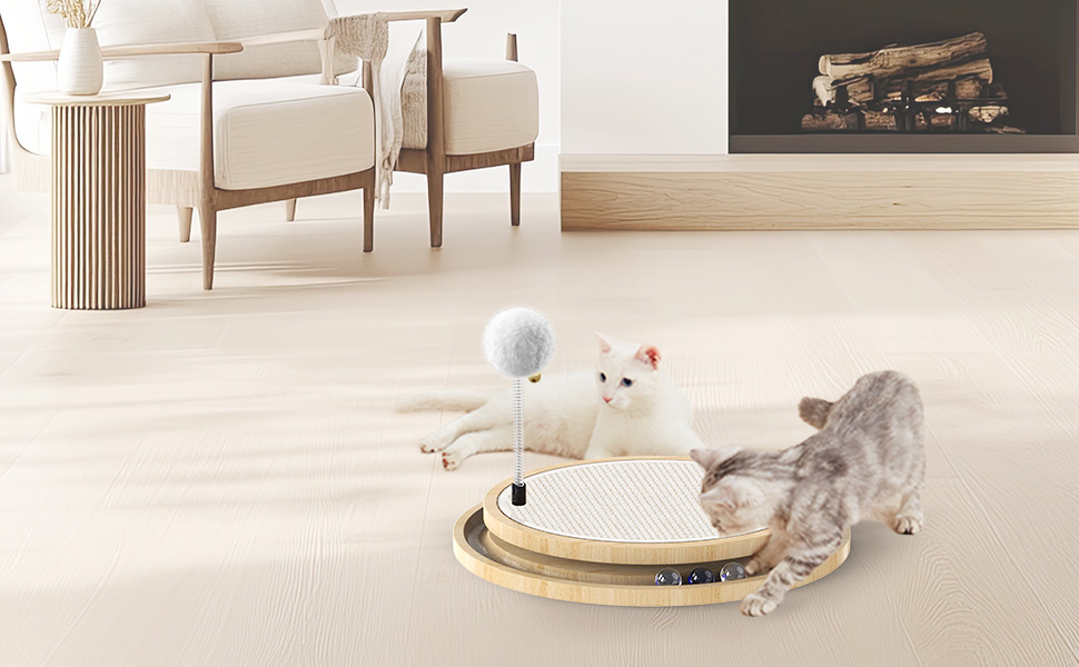 Кігтеточка з сизалю для котів з дзвіночком та м'ячиком, інтерактивна іграшка-кульова дорога для фізичних та ментальних вправ