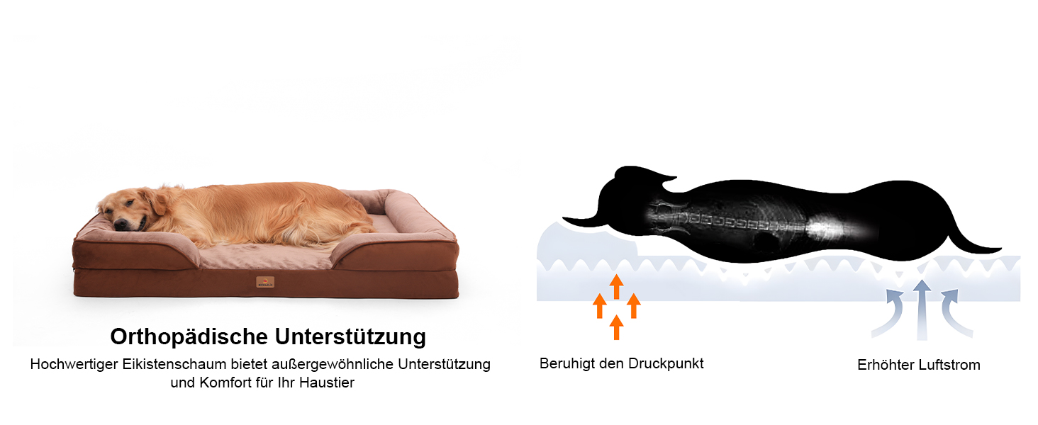 Ортопедичне ліжко для собак великих порід, ергономічне софа з піною у формі яйця, вологостійке неслизьке ліжко для собак 122x89 см, світло-сірий/коричневий L 122 x W 89 x H 17 см