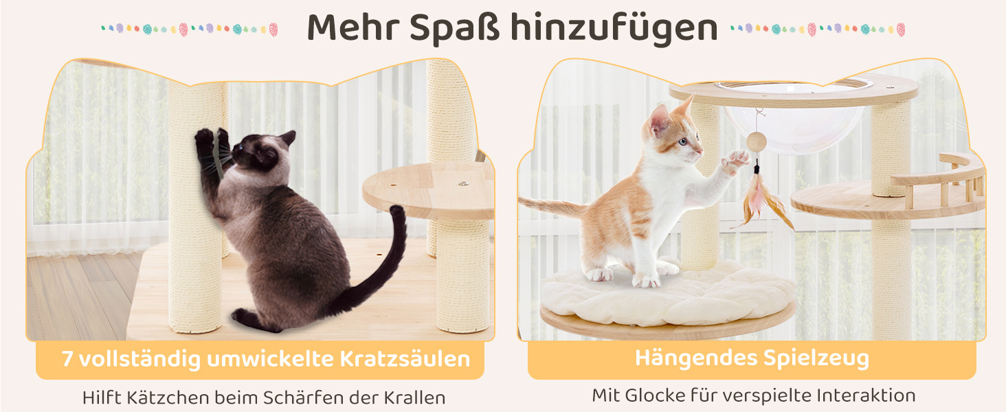 Дерев'яний кігтечка для котів COSTWAY Kaktus, 160 см, з будиночком, платформами, сизалевими стовпчиками, корзиною та іграшками