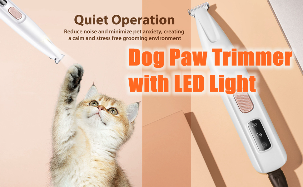 Електрична машинка для стрижки лап собак з LED-підсвічуванням, безшумна, акумуляторна. Ідеальна для догляду за лапами, очима, вухами та обличчям собак.