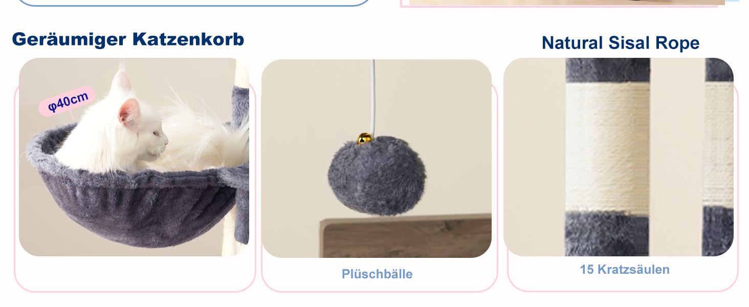 Великий котячий будиночок-когтеточка 174 см, сірий, з гамаком, 2 лежаками, 2 будиночками, 15 когтеточками, GCT033G