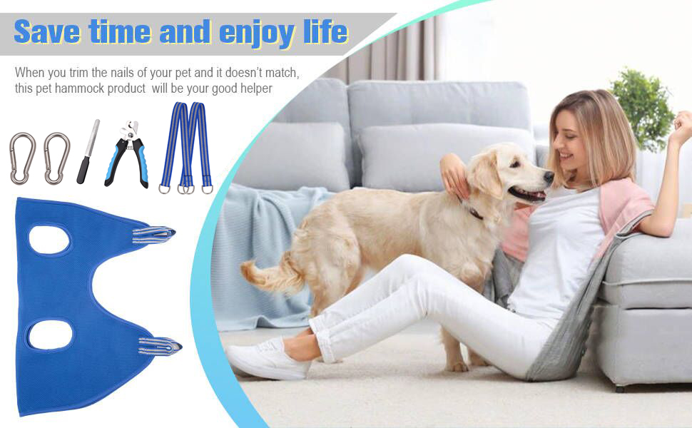 Гамак для грумінгу собак, гамак для догляду за собаками, гамак для підстригання нігтів з кусачками, гамак для грумінгу з широким ременем (Medium 16 кг, блакитний) 16 кг, блакитний (XXX-Large 63 кг, зелений, надвеликий)