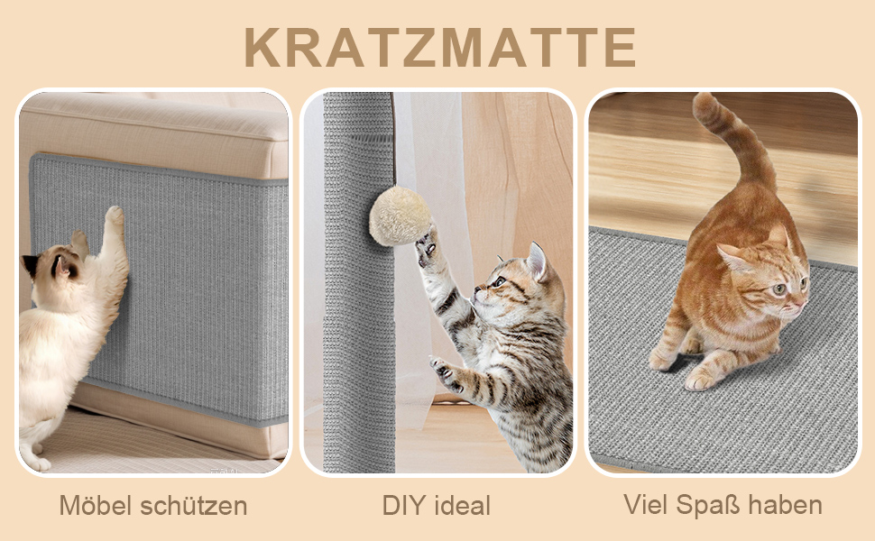 Килимок для котів Graciadeco з сизалю, 60 x 40 см. Захист меблів від подряпин. Сірий