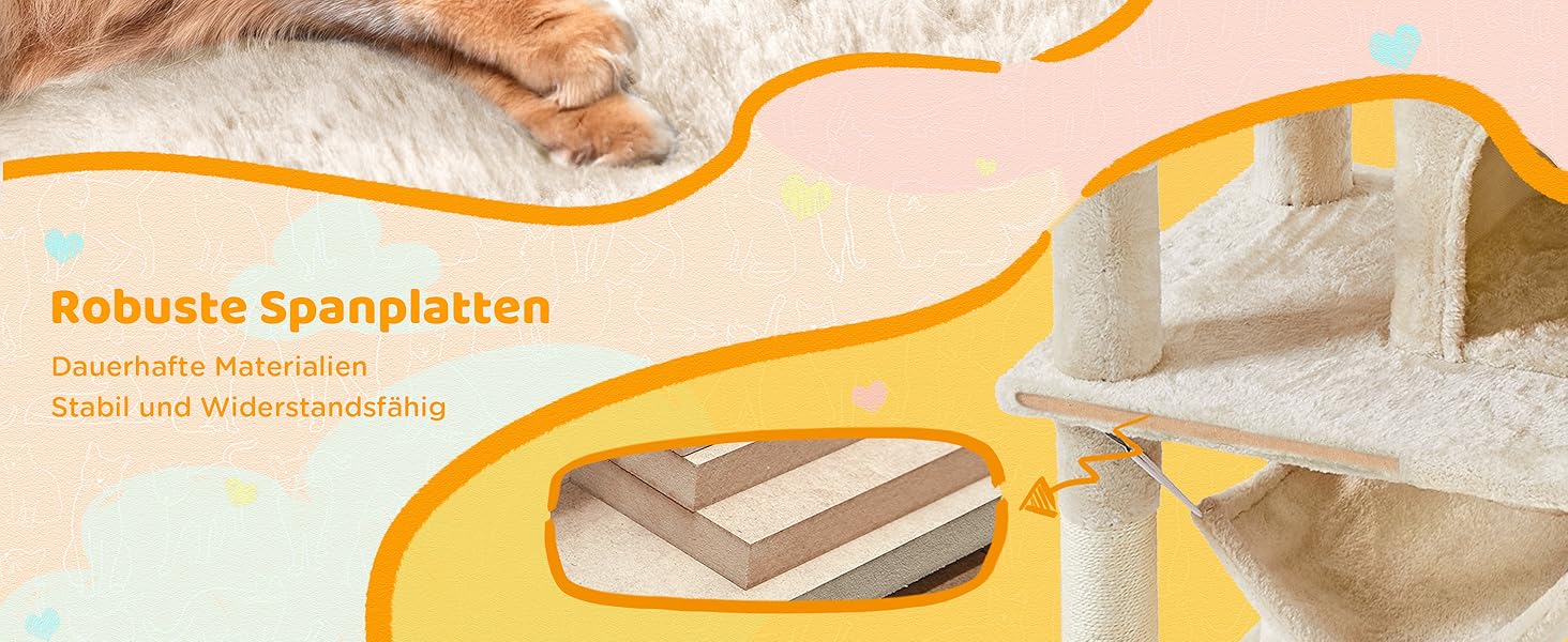 Котячий будиночок Yaheetech 170 см XL: кігтеточка, ліжко, гамак, іграшки, бежевий