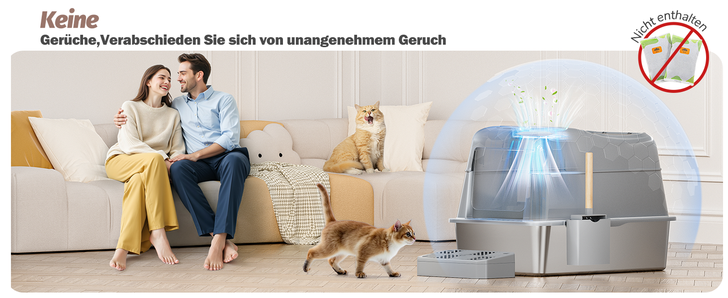 XXL Лоток для котів зі сталі з кришкою, 110° поворотна кришка, закритий лоток для котів, великий об'єм 40л з совочком та педальним механізмом, без запаху, захист від протікання та легке очищення, 60х42х44 см