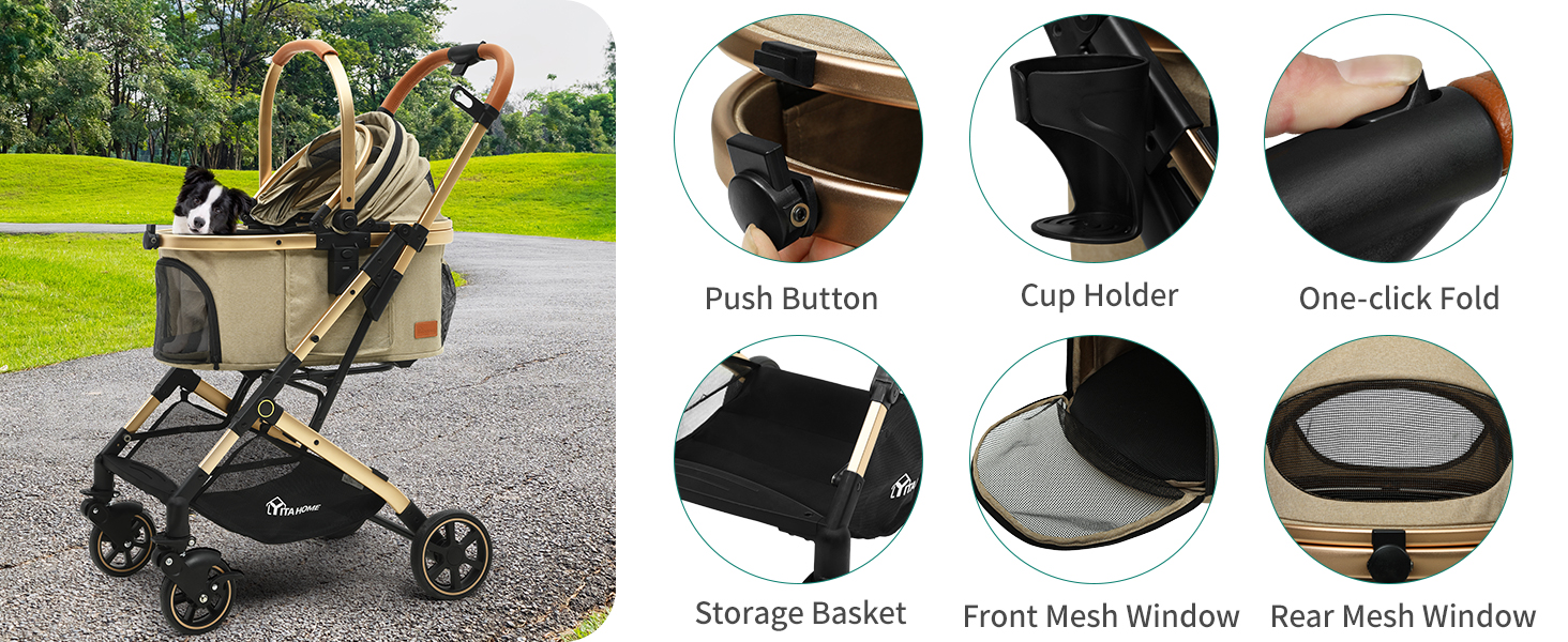 Візок для собак YITAHOME: зручний та компактний, до 15.9 кг, складний, для маленьких собак та котів (бежевий)