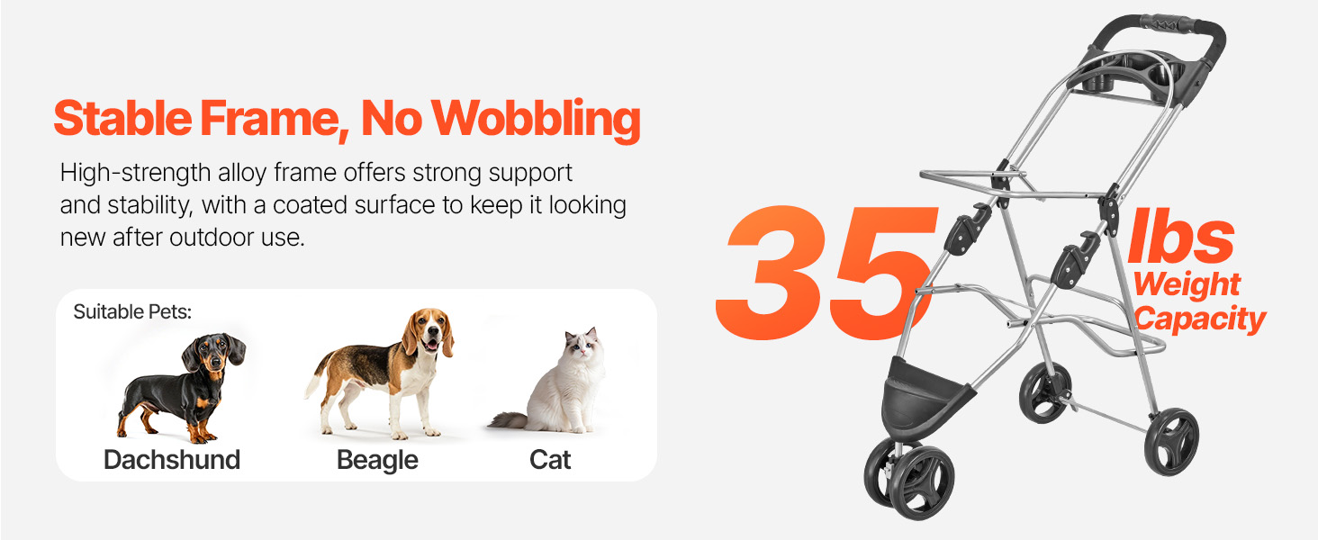 Візок для собак VEVOR, вантажопідйомність 16 кг, складний, для котів та собак, 3 колеса, сітчасті вікна, тримачі для напоїв, гальмо, для маленьких та середніх тварин