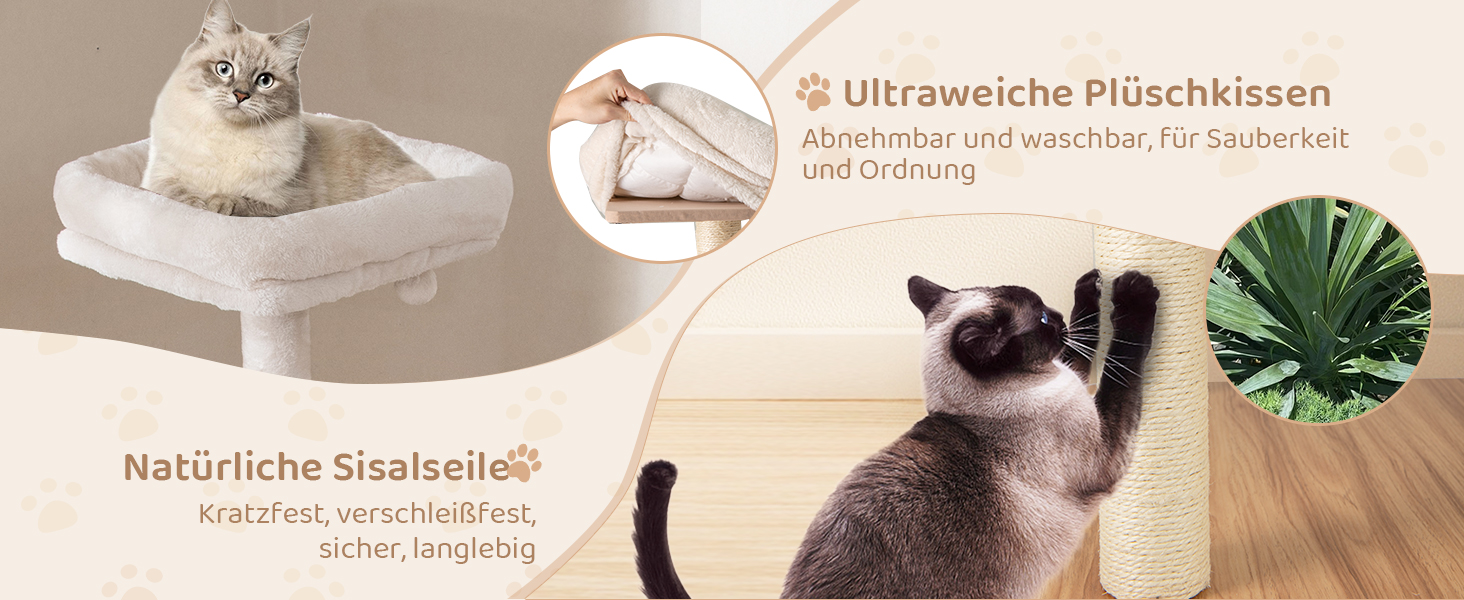 Кігтеточка для котів COSTWAY 168 см, дерев'яна, багатоярусна з будиночком, драбиною, лежаками та іграшками, бежево-коричнева