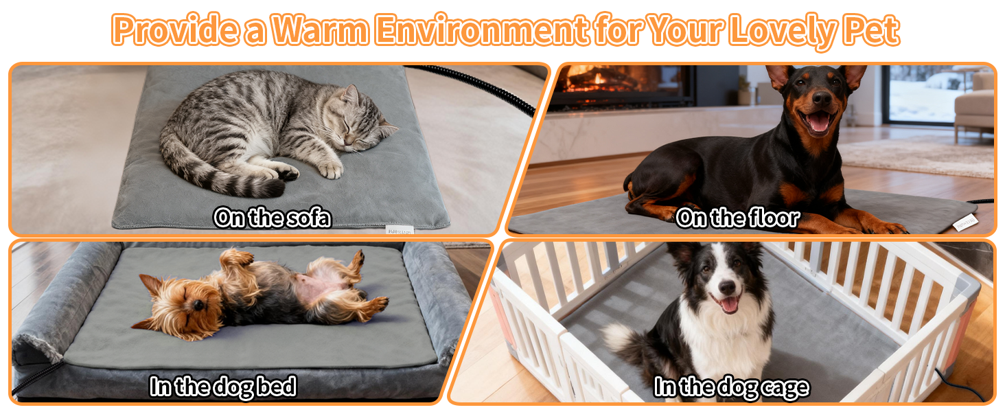 Електричний нагрівальний килимок BECEMURU для котів та собак 45x40 см з регулюванням температури та таймером