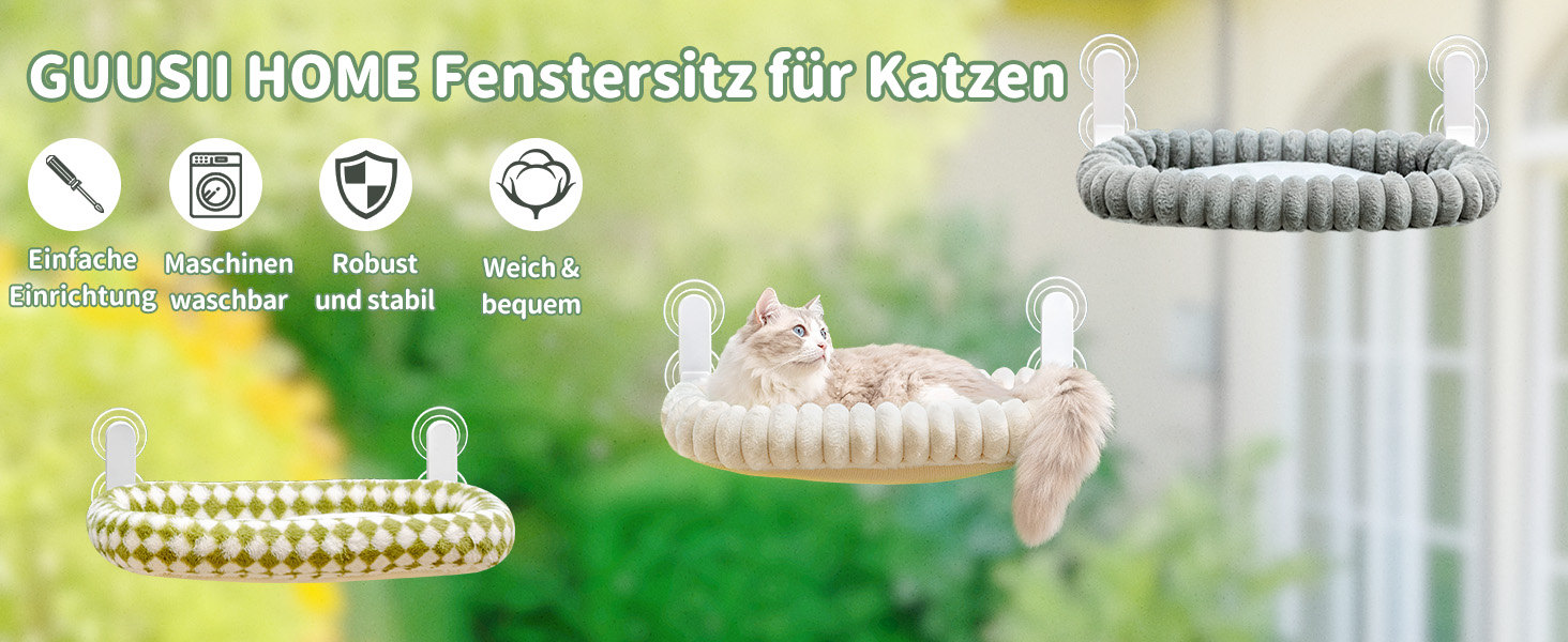 Ліжко для котів GUUSII HOME на вікно, розкладне, з кріпленням на віконну раму, до 18 кг, біле (M)