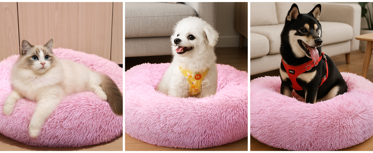 М'яке ліжко для котів Donwei, ліжко-подушка для собак, круглі ліжечка для котів, рожеве (60 см)