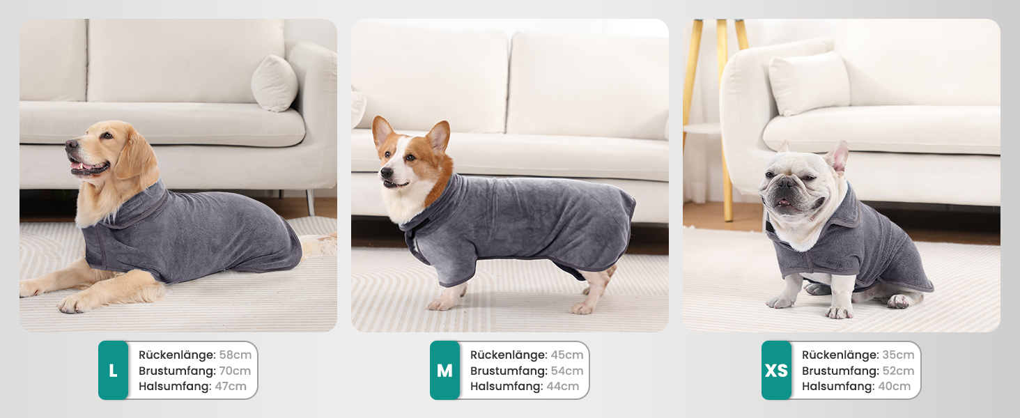 Рушник для собак PETTOM: Швидковисихаючий халат з мікрофібри для великих собак (L, сірий)