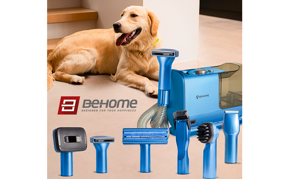 BEHOME Шерстьомашинка для собак з пилососом | 6-в-1 набір для догляду за тваринами та пилососом. Легко збирає шерсть, пилосос, машинка для стрижки та аксесуари для чищення. Тиха машинка для собак та котів BEHOME