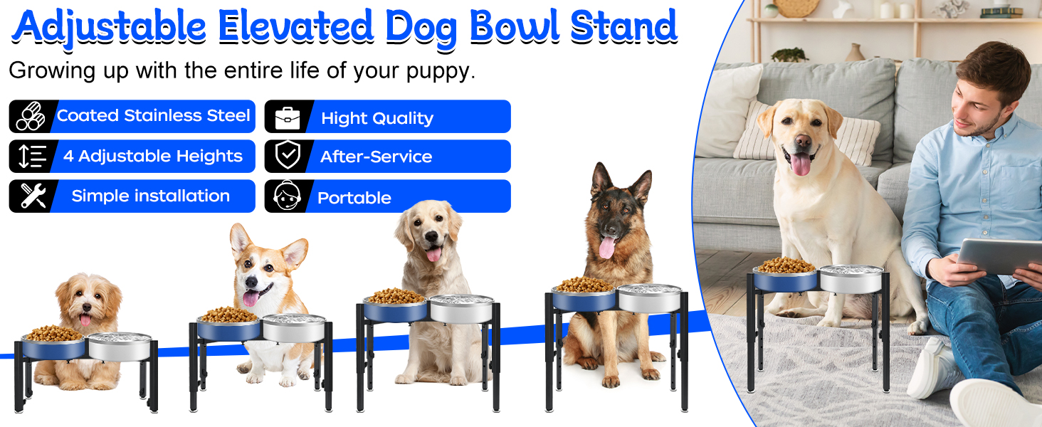 Підставка для корму для собак, регульована по висоті, металева, Quadrangle