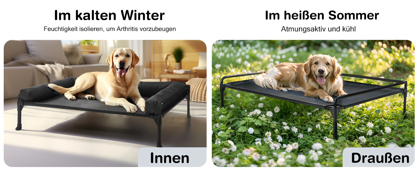 Лежанка для собак Veehoo Outdoor, чорна, 74 x 46 x 18 см. Охолоджуюча, піднята, знімний бордюр, для подорожей, миється.