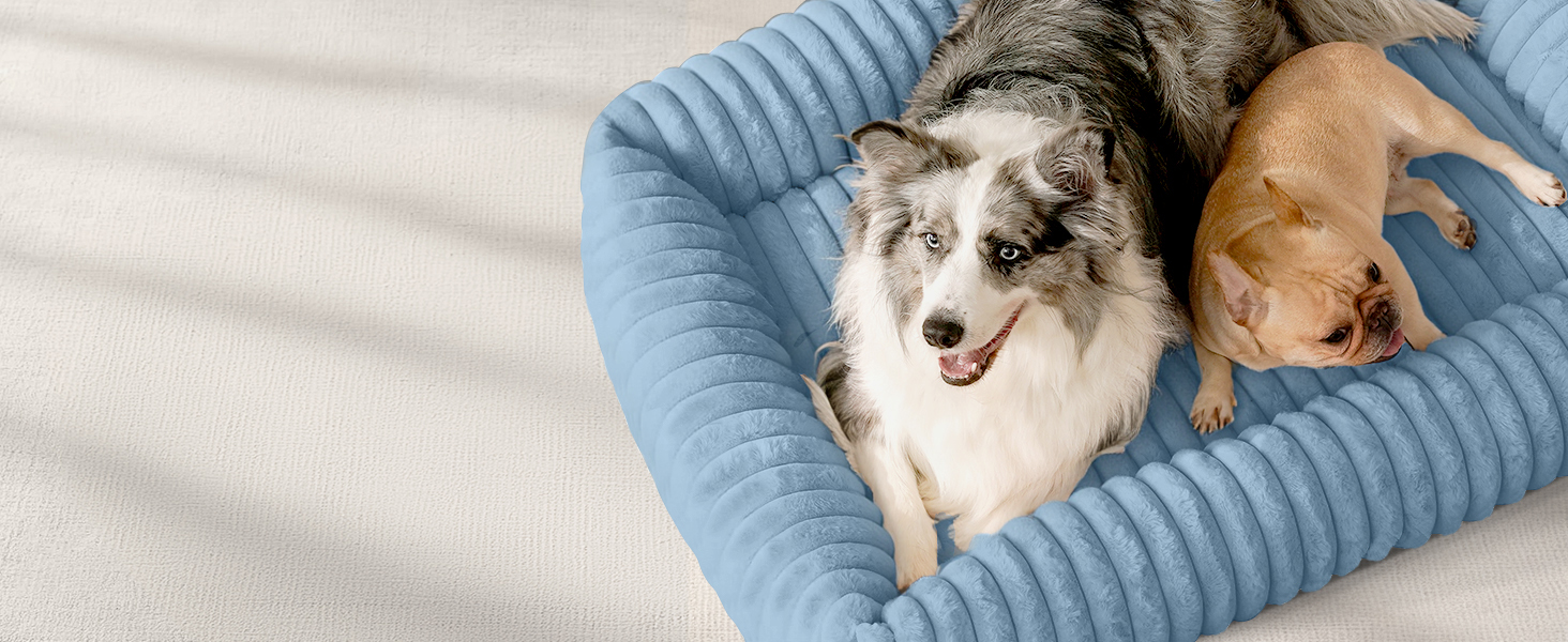 Ортопедичний лежак для собак великих порід, лежанка для собак, м'яка, з підголовником, знімний килимок, з ручками, блакитний, 109 x 76 x 20 см, XL