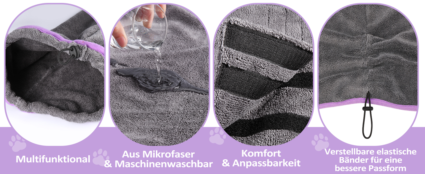 Рушник для собак, мікрофібра, середні та великі породи - сірий, швидке сушіння, супер вбирання, для собак та котів (фіолетовий, XXL), 2 сторони сірий/фіолетовий