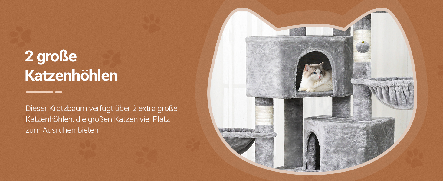 MSmask Котячий будиночок-кігтеточка великий, 180 см, з сизалевих стовпів, 2 платформи, 2 будиночки, кошик, гамак, стабільний, багатоповерховий, сірий