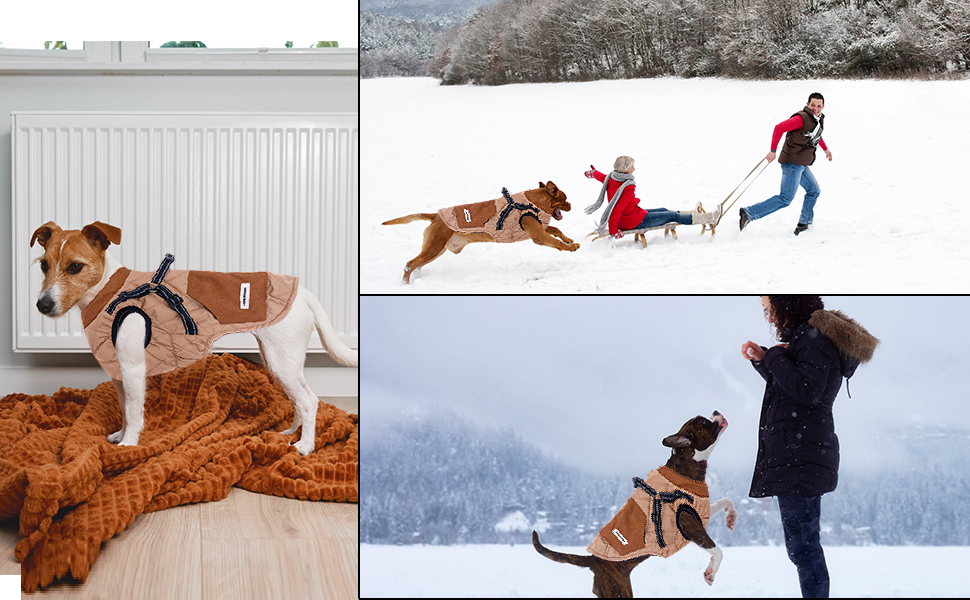 Тепла куртка для собак на зиму з поворотком для повідка, кишенями та світловідбиваючими смугами. Модна зимова жилетка для маленьких собак (Хакі M)