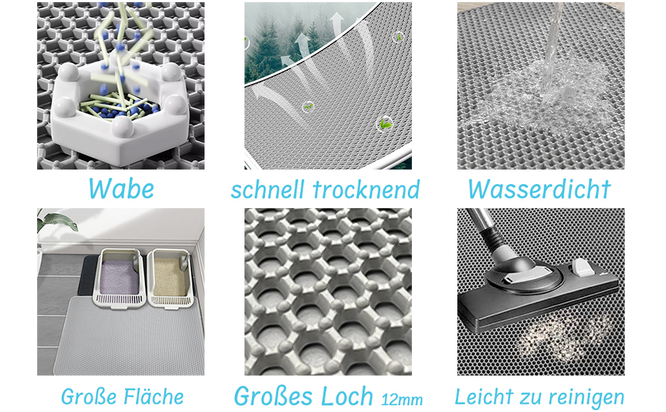 Килимок для котячого туалету 90x60 см, двошаровий, нековзний, з дизайном стільових сот, EVA матеріал, сірий