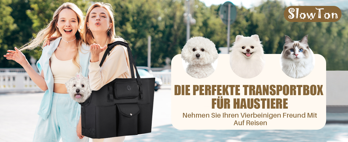 Сумка-переноска для собак SlowTon - для маленьких собак та кошенят до 5.5 кг, чорна, з сумкою та безпечною лінією