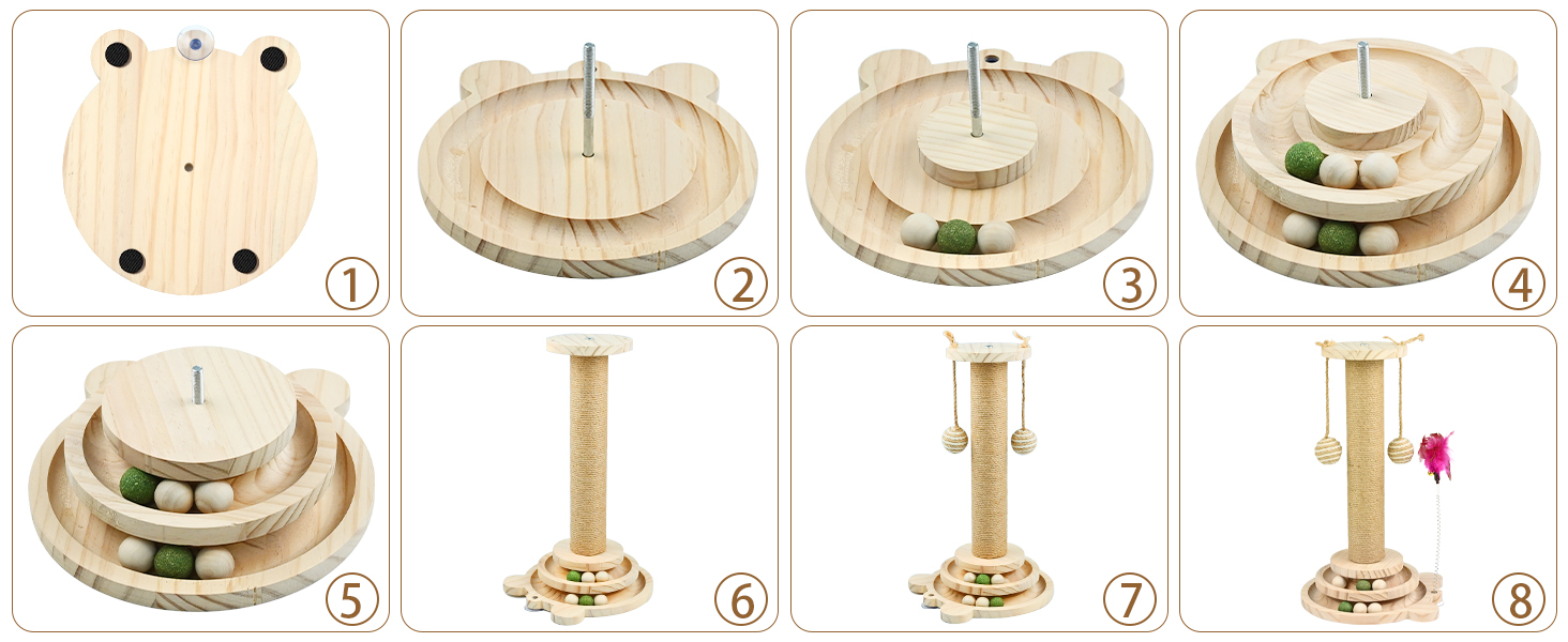 Іграшка для котів TSKDKIT: інтерактивний кігтеточки з кулями, пір'ям та м'ячами, 45 см, 2-ярусний обертовий столик, для маленьких/середніх котів