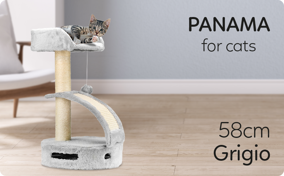 Дерев'яний комплекс для котів AQPET Panama 58 см сірого кольору з когтеточкою та ігровим майданчиком