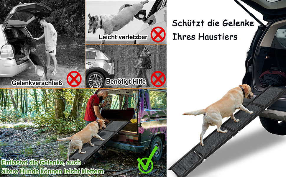 Східці для собак складні, 157 см, для великих собак до 110 кг, чорного кольору. Зі стійкою поверхнею та зручною ручкою. Підходить для LKW, SUV, високих ліжок