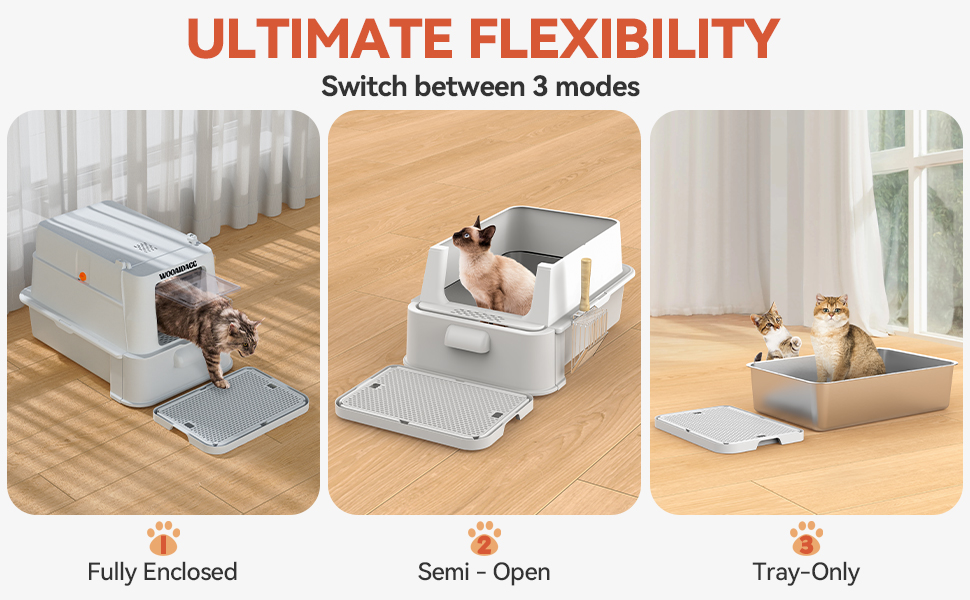 Торгівля для котів Wooaidagg з нержавіючої сталі з контролем запаху, модульна конструкція, легко чистити, розмір XL, підходить для всіх котів (темно-сірий)